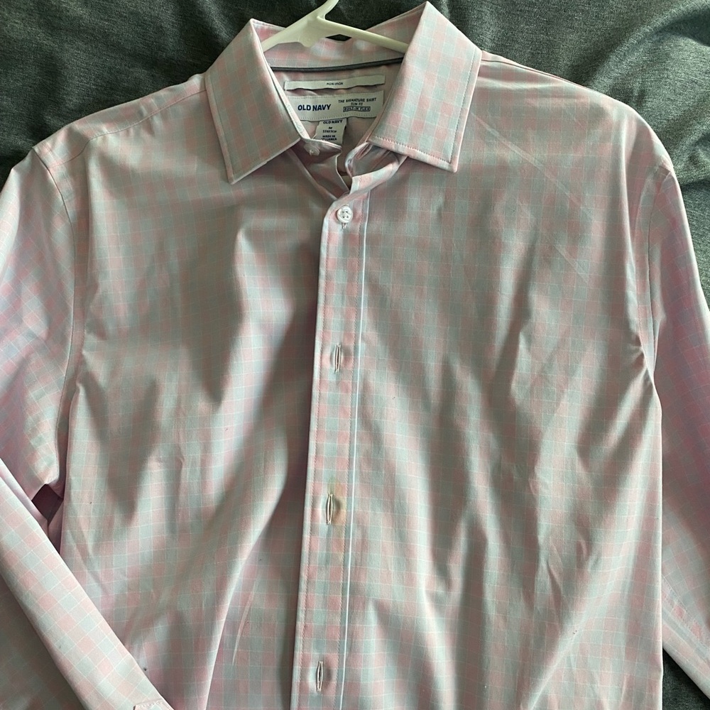 Old Navy Men's Pink Checkered Shirt